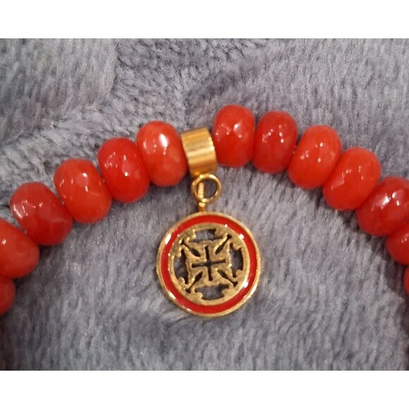 Rustic Cuff Red Agate Beaded Bracelet With Gold Charm-Excellent Used Condition - Picture 3 of 7
